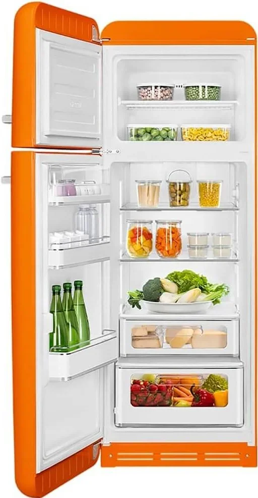 SMEG FAB30LOR6 Отдельностоящий двухдверный холодильник,стиль 50-х годов, 60 см, оранжевый, петли сле