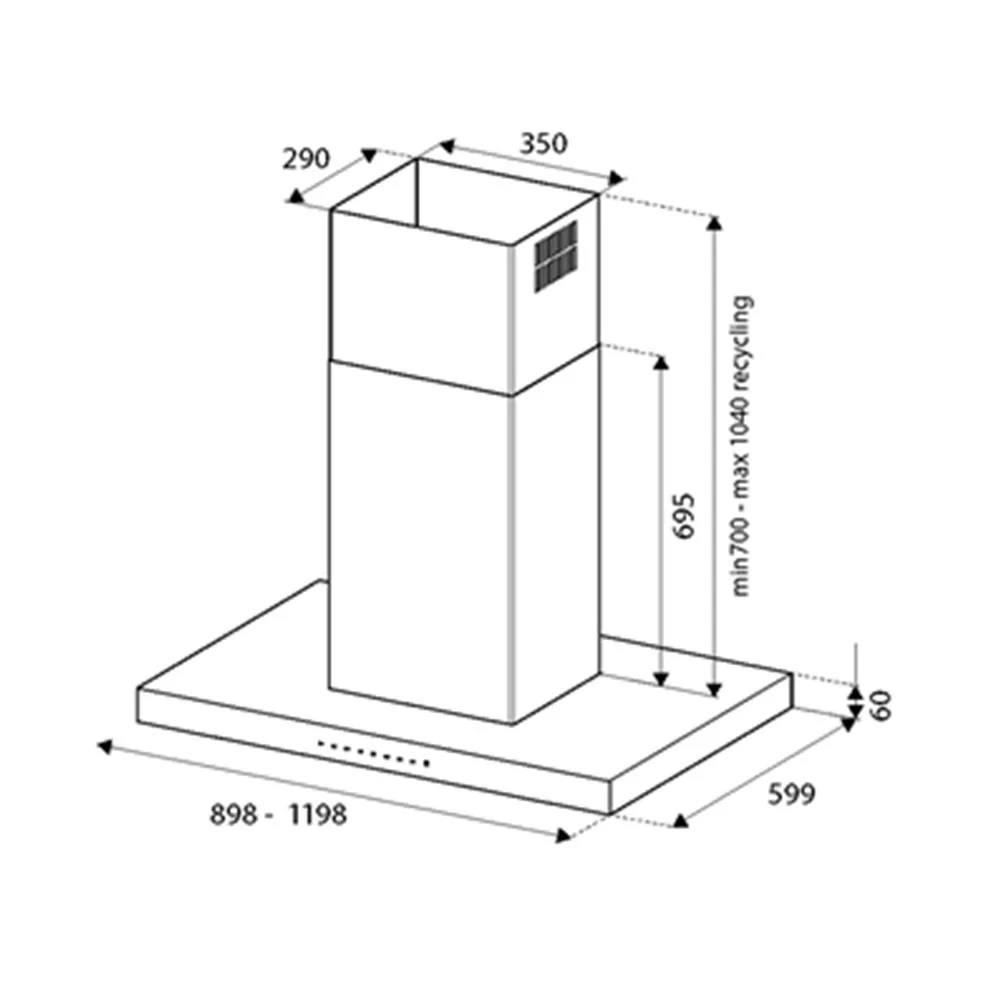 Островная вытяжка из нержавеющей стали 90 см, Professional KTI90P1AXT